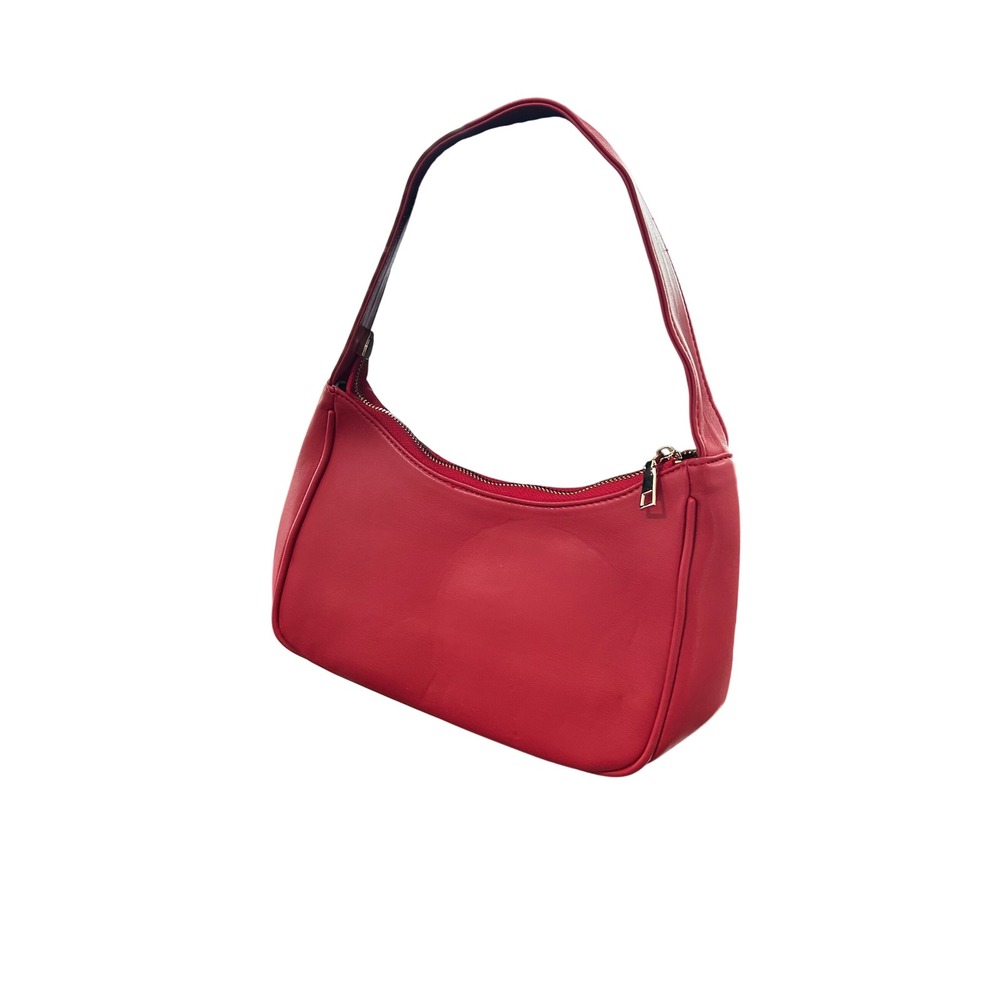 Chic Red Shoulder‎ Bag Y2K Faux Leather Zipper Top Handle Bag